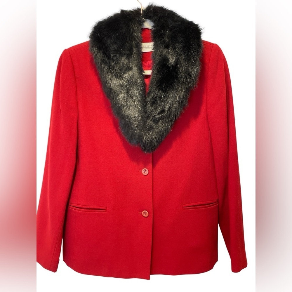 Valerie Stevens Petite Collection Red Cherry Blazer with Faux Fur Collar - Picture 2 of 4